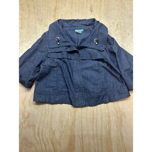 Sandro‎ Denim Blue Jacket Cropped Dark Wash Lightweight 3/4 Sleeve Women's L